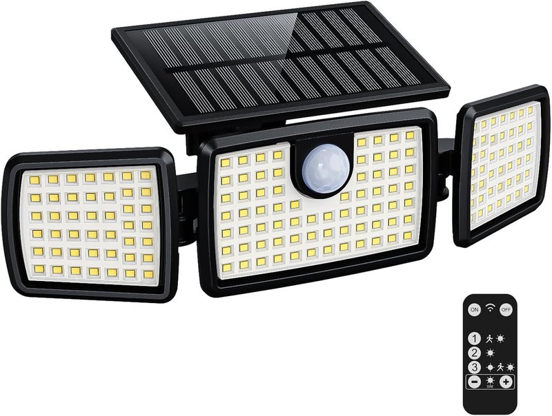 MIHANI Solar Lights Outdoor, Quick Charge Solar Motion Deck Lights Outdoor for Deck with 158LEDs High Brightness, Larger Built-in Tempered Glass Panel, Sensitive PIR Motion Inductor (Remote,1 Pack) - Image 1